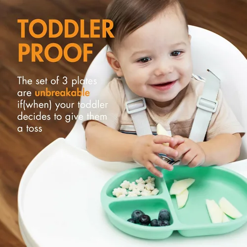 Miniatura 3 de Boon Chow - Juego de platos de silicona – 3 platos divididos irrompibles para niños pequeños – Platos para bebé de 6 meses en adelante – Suministros
