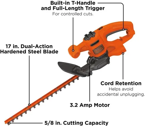 Miniatura 8 de BLACK+DECKER Cortasetos eléctrico, 17 pulgadas (BEHT150)