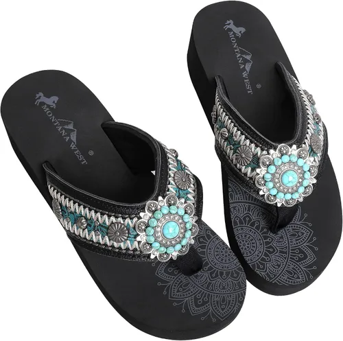 Miniatura 5 de Montana West Chanclas patrióticas para mujer sandalias de cuña Western Concho