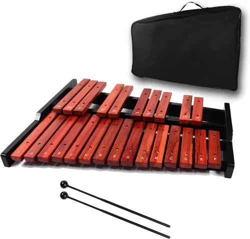 ENNBOM Instrumento de percusión profesional de xilófono portátil Glockenspiel de madera de 25 teclas con mazos y bolsa de transporte