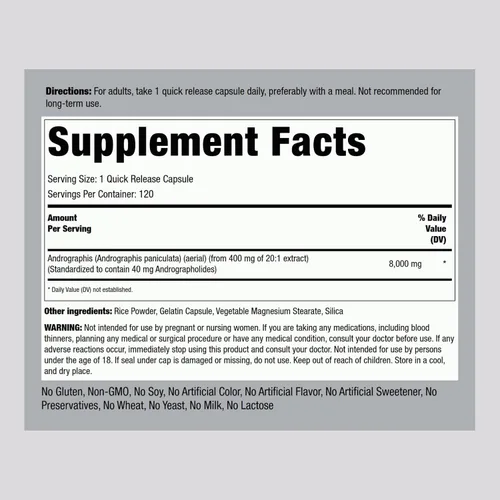 Miniatura 2 de Piping Rock Andrographis Paniculata Extract 120 cápsulas Suplemento herbario estandarizado Sin OMG, sin gluten
