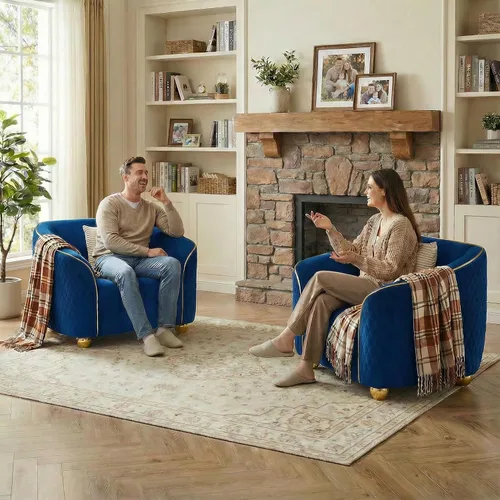 Miniatura 4 de Silla decorativa de 46 pulgadas de ancho para sala de estar, sofá individual de gran tamaño con marco de madera maciza y cojín de terciopelo