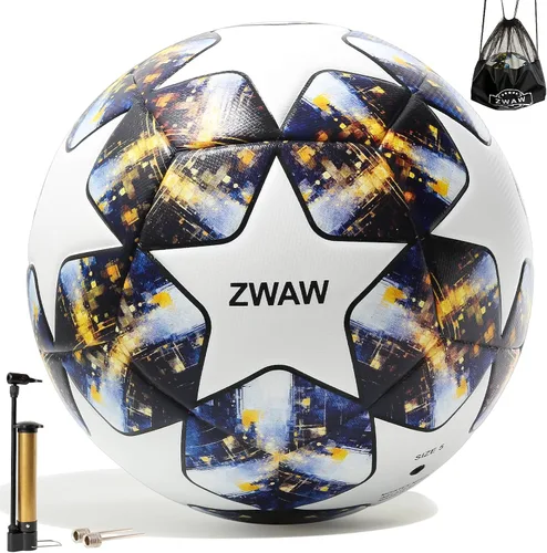 ZWAW Balón de Fútbol Tamaño 5 – De Cuero PU Impermeable, Incluye Bomba, Agujas y Red de Almacenamiento de Malla para Fácil Transporte