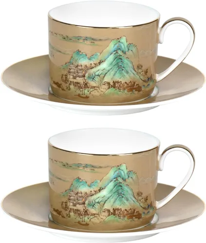 Miniatura 25 de KAMMAK Juego de 2 tazas de té y platillos, tazas de café de porcelana fina, tazas de café expreso apilables, demitasse de cerámica para café
