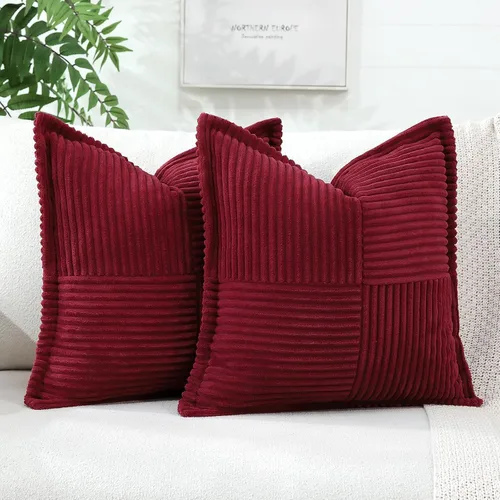 Miniatura 2 de OTOSTAR Juego de 2 fundas de almohada de pana con empalme, súper suaves, estilo bohemio, a rayas, decorativas, con textura, para sofá, cama, sala