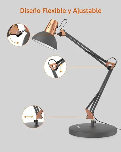 Miniatura 7 de LEPOWER Lámpara de escritorio de metal, ajustable de cuello de ganso lámpara de mesa de arquitecto con interruptor de encendido/apagado, lámpara
