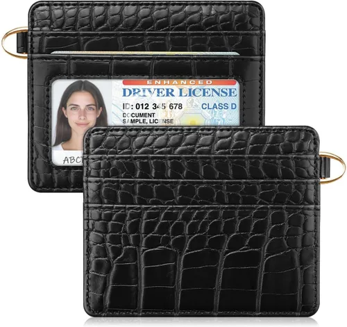 Miniatura 34 de Bolsillo frontal minimalista delgado con bloqueo RFID para tarjetas de crédito, cartera pequeña, bonita funda para tarjetas para mujeres, beige