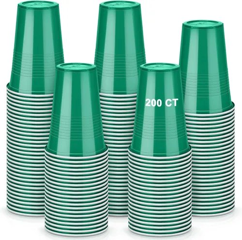 Zopeal Paquete de 200 vasos de plástico verdes de 16 onzas para el Día de San Patricio a granel para fiestas, desechables, resistentes, para fiestas