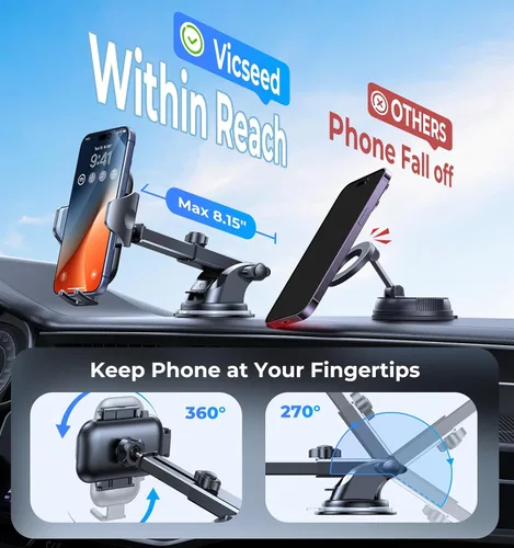 Miniatura 4 de VICSEED [N.º 1 en succión potente] [Estabilidad de grado de carreras de rally] Soportes para teléfonos para su automóvil 2025 Soporte para teléfonos