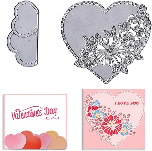 ABTOLS Troqueles de corte de palabras para el día de San Valentín para hacer tarjetas, marco de corazón, troqueles de flores de amor, plantilla en