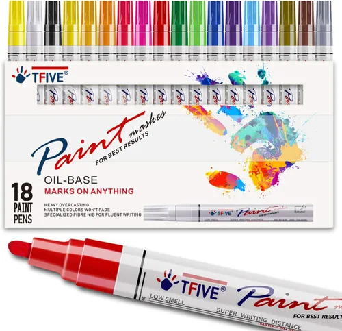 TFIVE Rotuladores de pintura que nunca se decoloran, de secado rápido y permanentes, juego de rotuladores impermeables a base de aceite de 18