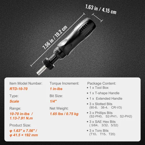 Miniatura 7 de VEVOR Destornillador dinamométrico, destornillador de 1/4 de pulgada, destornillador dinamométrico para electricista con escala, rango de par