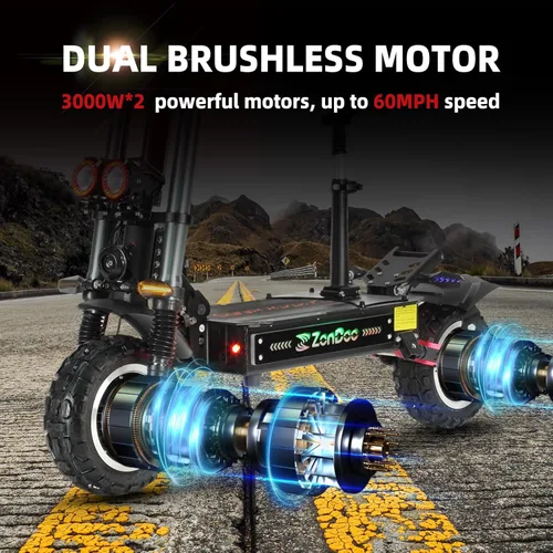 Miniatura 4 de Adult Electric Scooter 55MPH Fast 6000W Dual Motors 60 Miles Long Range Off Road All Terrain Oil Hydraulic Brake Dual Suspension Sports ZonDoo ZO03