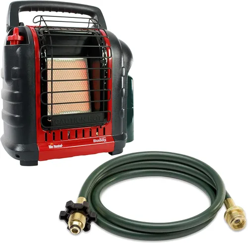 Mr. Heater Paquete de calentador portátil Buddy F232000 con conjunto de manguera de propano serie Buddy de 10 pies (2 artículos)