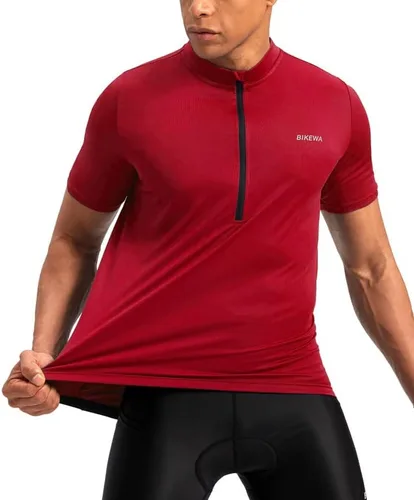 Miniatura 2 de Bikewa Maillot de ciclismo para hombre que absorbe la humedad, manga corta, UPF media cremallera, ciclismo, ciclismo de carretera, camisas
