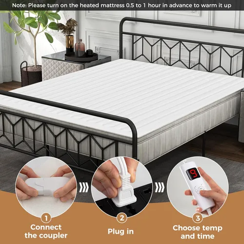 Miniatura 4 de Giantex Cubrecolchón térmico tamaño Queen, funda de colchón eléctrica con doble control, 8 ajustes de calor, temporizador de 10 horas, protección