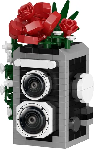 Serie de Cámara de Flores Clásicas y Lindas en Rosa Rojo, Mini Bloques de Juguete de Construcción, Juego de Bloques Micro, Juguetes en Miniatura,