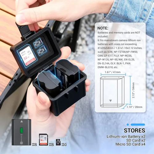 Miniatura 2 de JJC Estuche portátil para batería y tarjeta de memoria de cámara, caja organizadora de batería para 2x Canon LP-E17 LP-E12 LP-E10 Fuji NP-W126