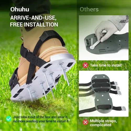 Miniatura 5 de Ohuhu Zapatos aireadores de césped para vidrio: zapatos de aireación de instalación libre con pala de acero inoxidable, sandalias de aireación