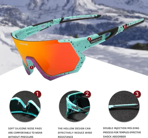 Miniatura 6 de KINGSEVEN Gafas de sol polarizadas de ciclismo para hombre, gafas de sol deportivas MTB gafas de bicicleta UV400 protección LS910 Rojo limitado