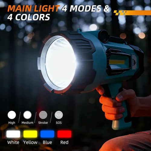 Miniatura 3 de Linterna recargable LED súper brillante IPX4 impermeable Luz de búsqueda de 4 modos con luz COB y trípode plegable 4400 Ah Proyector de mano
