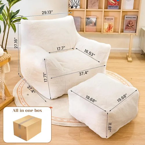 Miniatura 2 de Cvortll Silla de Puf con Otomana, Sillas de Puf con Reposobrazos y Relleno, Silla de Puf Ultra Suave y Esponjosa de Pelo Sintético con Reposapiés