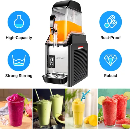 Miniatura 5 de LEEVOT Máquina comercial para granizados, máquina de bebidas congeladas de un solo tanque de acero inoxidable de 12L, máquina de granizado de alta