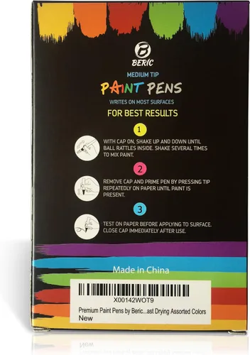 Miniatura 3 de Beric - Paquete de 12 bolígrafos de pintura prémium a base de aceite, punta media, escribe en casi cualquier cosa, colores vibrantes resistentes al