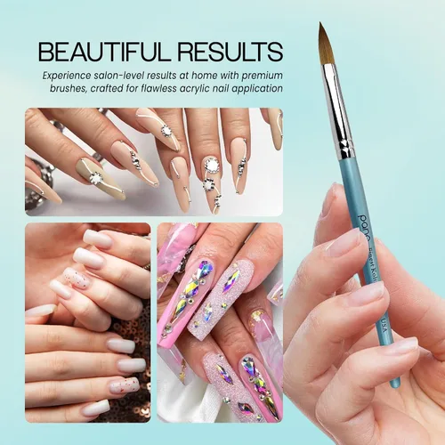 Miniatura 5 de PANA Pure Kolinsky - Cepillo de uñas acrílicas para el cabello, forma ovalada prensada con mango de madera verde azulado (talla 6)