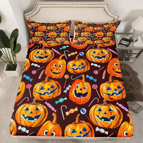 Miniatura 28 de Erosebridal Sábana bajera ajustable de Halloween, diseño de calabaza de dibujos animados, diseño de arco iris para niños, niñas, adolescentes