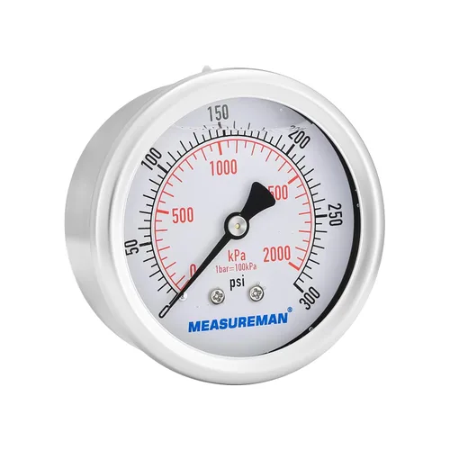 Miniatura 6 de MEASUREMAN Tamaño del dial de 2-1/2 pulgadas, medidor de presión lleno de líquido, 0-300 psi/2000 kpa, caja de acero inoxidable 304, montaje trasero