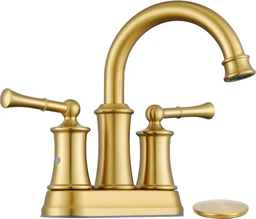 Miniatura 12 de Grifo de baño de oro cepillado de 8 pulgadas, construcción de latón sólido, grifo de baño dorado de 3 orificios con desagüe emergente y 2 mangueras