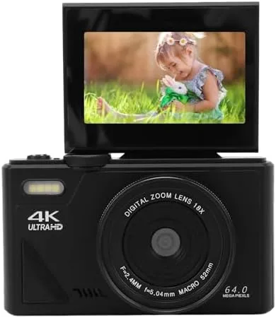 Miniatura 8 de Cámara digital de 64 MP con vlogging 4K y zoom de 18X, pantalla abatible compacta para niños y niñas
