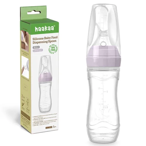 Miniatura 9 de Haakaa Comedero de silicona para bebés de 4 onzas, comedero de cereales para bebés, alimentador de alimentos frescos para bebés, botella de Melocotón