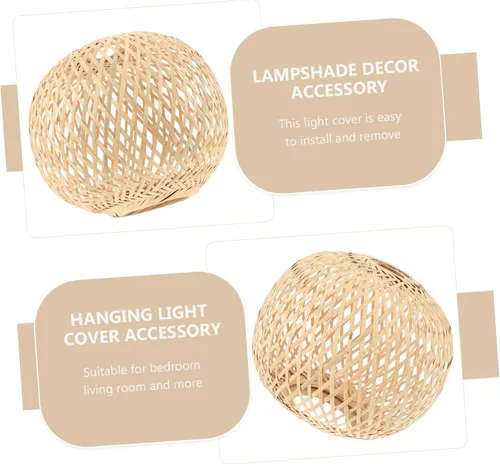 Miniatura 6 de Pantalla tejida de bambú para interiores, accesorio de cubierta de luz colgante para dormitorio, pantalla de lámpara de estilo simple