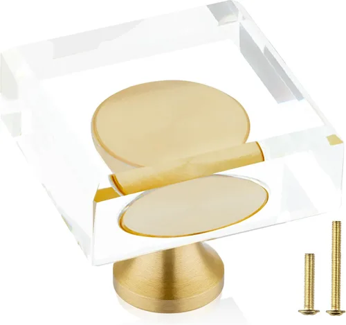 Miniatura 11 de QOGRISUN Paquete de 2 pomos de gabinete de cristal de latón, pomos de cajón dorados de cristal de cristal, polígono de 1-1/4 pulgadas, tiradores