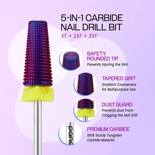 Miniatura 6 de PANA Broca de carburo de uñas 5 en 1 con vástago de 3/32 pulgadas - (grueso triple - grano extra fino, púrpura) - rotación bidireccional para uso