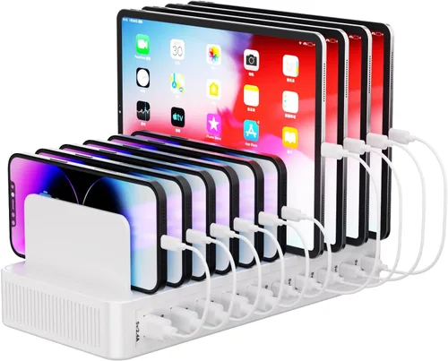 Miniatura 8 de Estación de carga de 60 W para múltiples dispositivos, estación de carga rápida USB de 10 puertos con divisores ajustables, base de carga