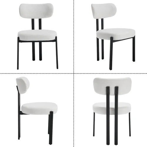 Miniatura 3 de Ya-Home Juego de 2 sillas de comedor modernas, sillas de comedor tapizadas de lino con respaldo curvado, patas de metal negro, sillas laterales