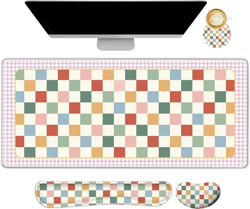 Miniatura 17 de Juego de alfombrilla de mouse grande para juegos, 4 en 1, alfombrilla de escritorio extendida para teclado con reposamuñecas, juego de alfombrilla