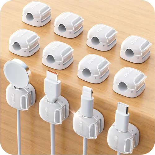 Miniatura 16 de Clips para cables, paquete de 8 organizadores de cables [1 bloqueo y adhesivo más fuerte], clips de resorte para cable de teléfono, cargador