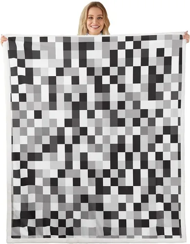 Miniatura 8 de Manfei Miner Style Grid Throw Blanket Green Pixel Shade Plaid Fleece Blanket Modern Geometric Games Cozy Throws for Bed Couch Sofa,Kids Boys Girls