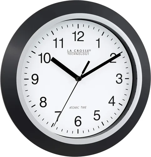 Miniatura 3 de La Crosse Technology WT-3102B - Reloj de pared analógico de 10 pulgadas WWVB y restablecimiento automático de DST, negro/plata
