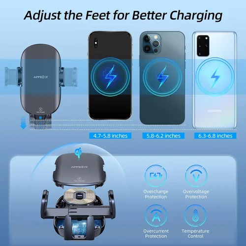 Miniatura 3 de APPS2Car Cargador inalámbrico de coche de 15 W de carga rápida para coche, cargador de coche inalámbrico para salpicadero, parabrisas, ventilación