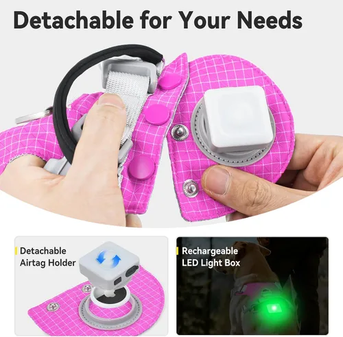 Miniatura 2 de Joytale Arnés para perro sin tirones con soporte para AirTag, arnés suave de seguridad nocturna para perro con asa de control y 2 clips, chaleco
