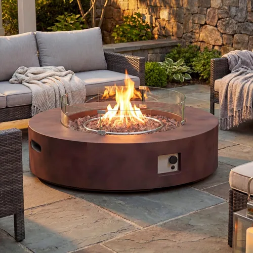 Miniatura 12 de COSIEST mesa cuadrada de propano para exteriores de arenisca con protector contra el viento, certificada, quemador de acero inoxidable de 50,000