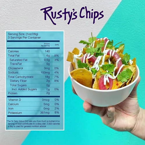 Miniatura 2 de Rusty's Chips - Chips de maíz crujientes saludables hechos a mano con chile y lima, sin conservantes - Snacks sin gluten, sin transgrasas, sin OMG