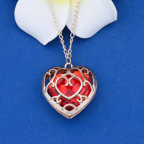 Miniatura 3 de FAADBUK Cosplay Jewelry Skyward Sword Heart Sapphire Ruby Necklace Gamer Fans Gift for Women Girl