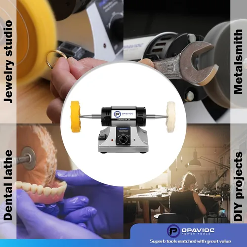 Miniatura 7 de Pulidor de joyas - Bufadora de banco ajustable de velocidad variable, máquina pulidora y de búfer, búfer dental y torno - Con campana colectora