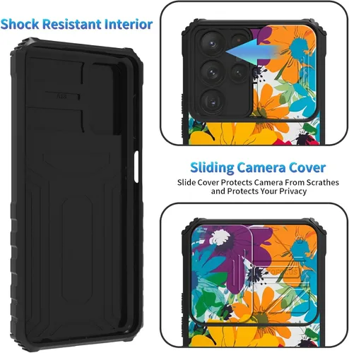 Miniatura 524 de Funda para Samsung Galaxy S22 Ultra 5G, Galaxy S22 Ultra con cubierta de cámara deslizante, funda resistente de doble capa con función atril Black